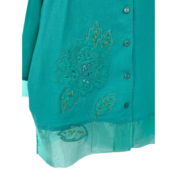 Napa Valley Womens Turquoise Embroidered Button-Up Blouse IX - Picture 2 of 8